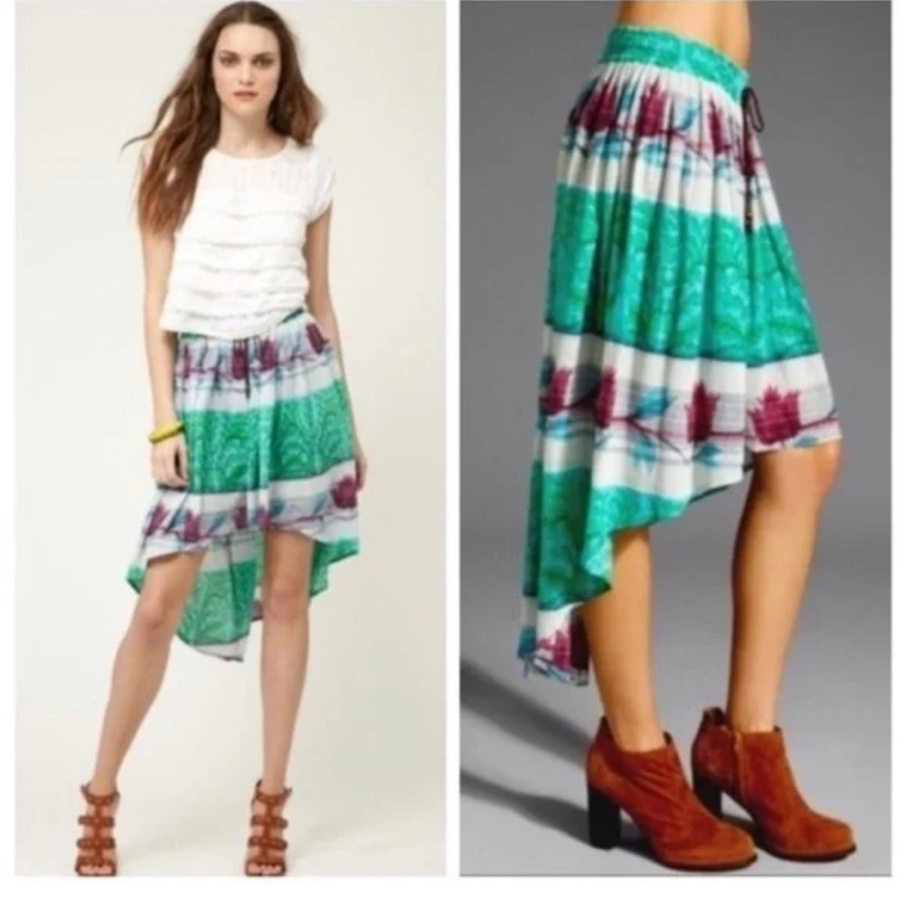 Free People Teal, White & Purple High-Low Boho Skirt
